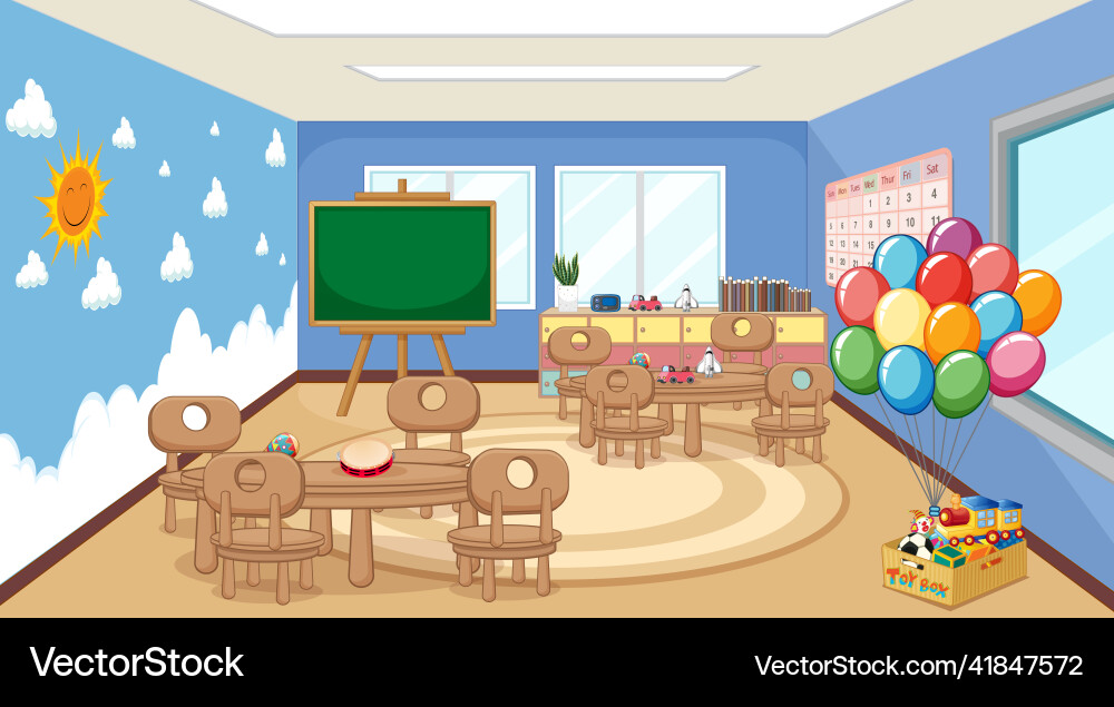 Scene with tables and chairs in classroom Scene with tables and chairs in classroom vector image