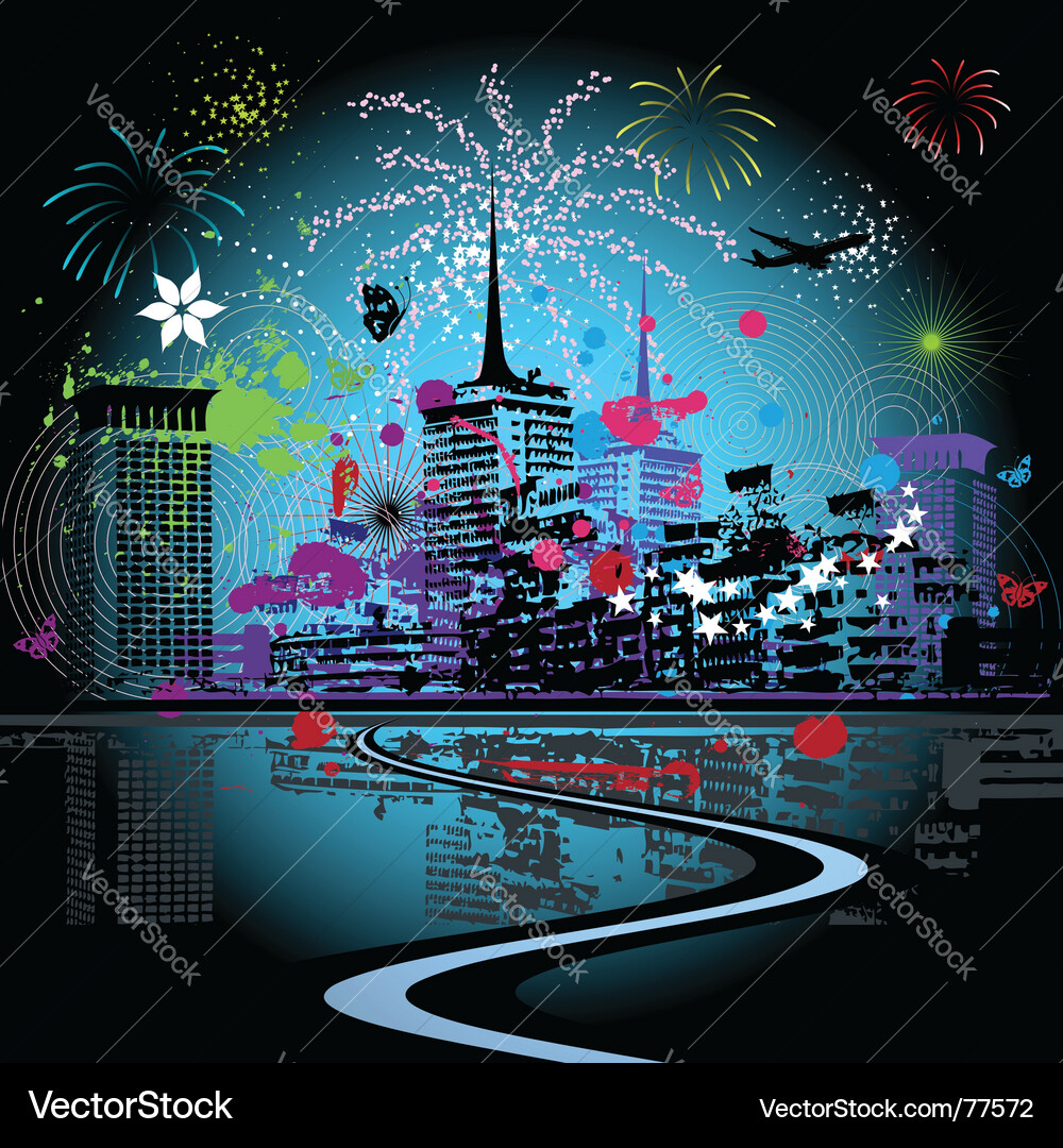 Spectacular City Fireworks Display Vector Image