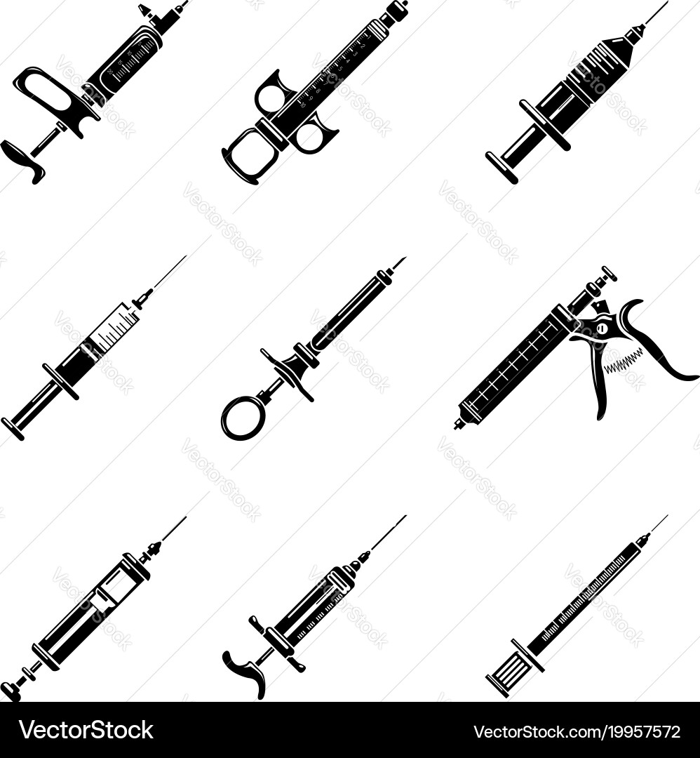 Syringe needleinjection icons set simple style Vector Image