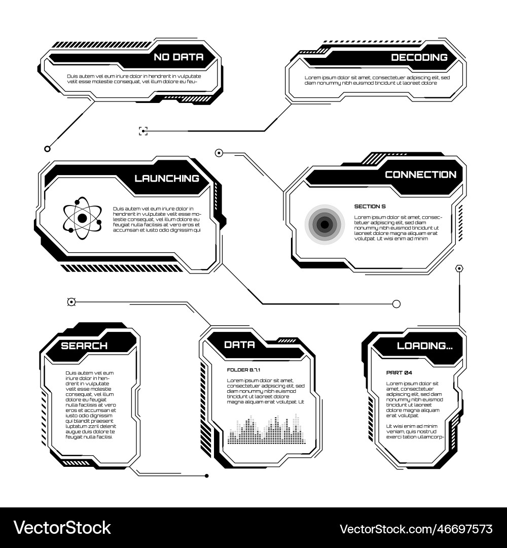 Black futuristic hud ui elements sci-fi user Black futuristic hud ui elements sci-fi user Vector Image