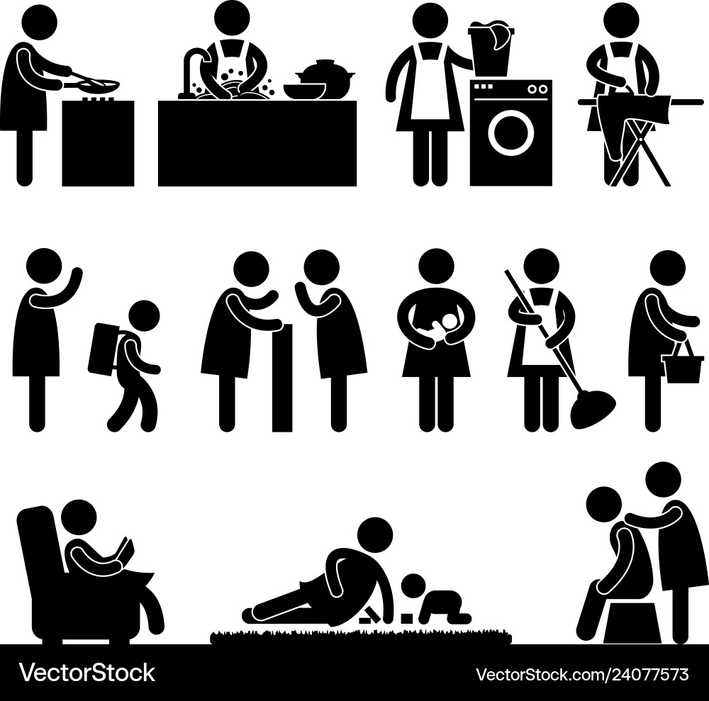 Daily Life Icons - Woman & Family Vector Image