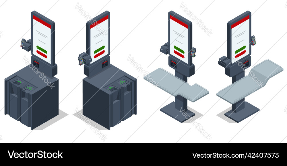 Isometric self-service checkout self-checkout Isometric self-service checkout self-checkout vector image
