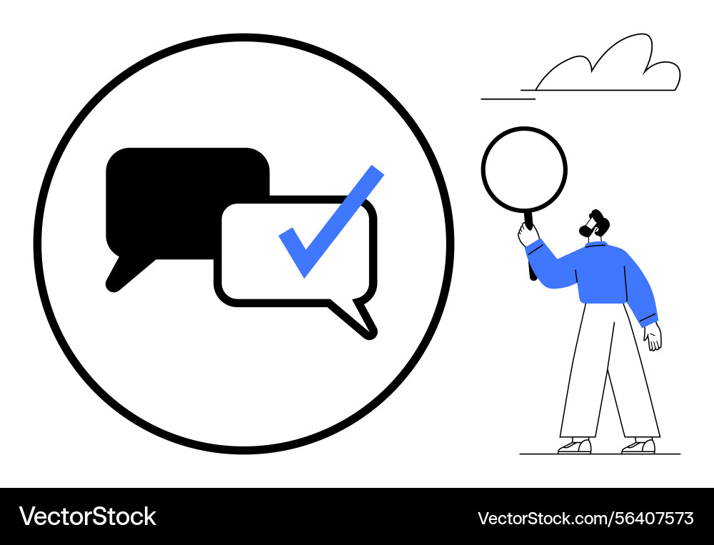 Man analyzing approval concept with magnifying Man analyzing approval concept with magnifying Vector Image