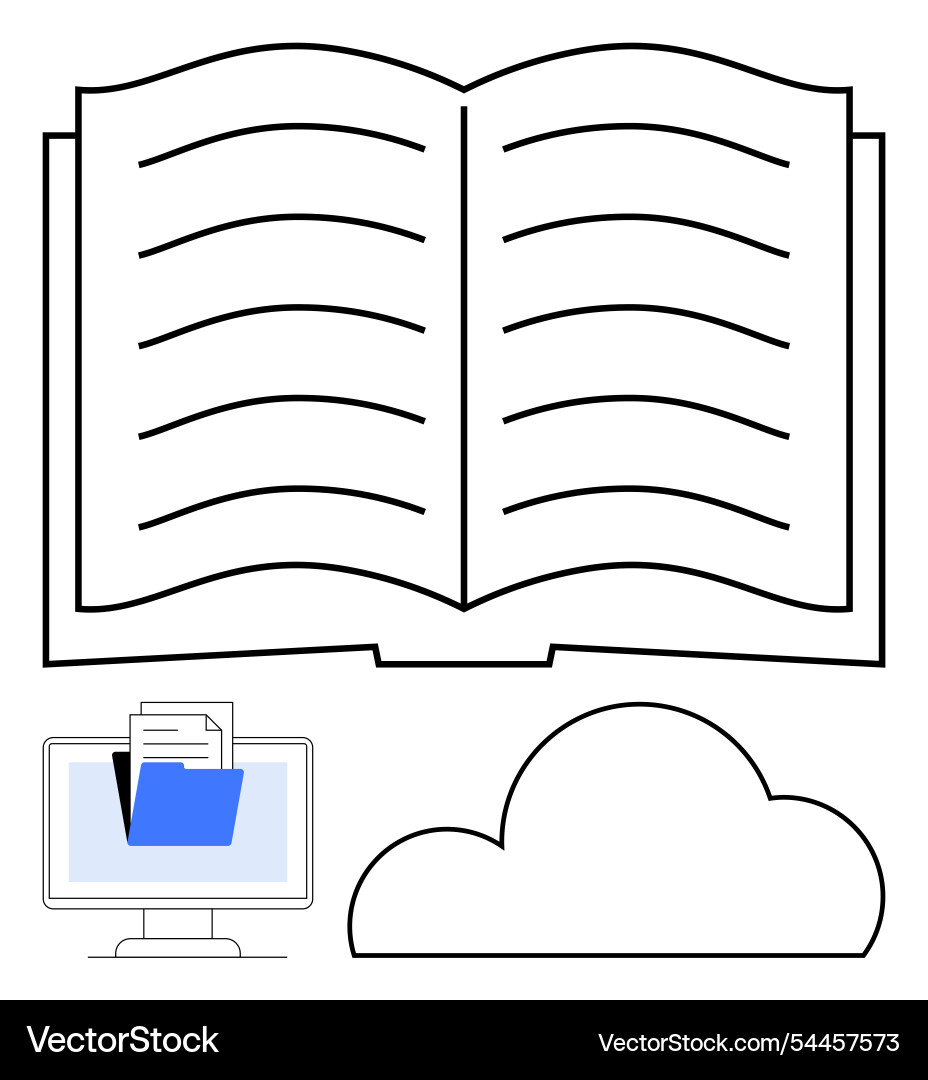 Open book computer screen with file folder Open book computer screen with file folder vector image