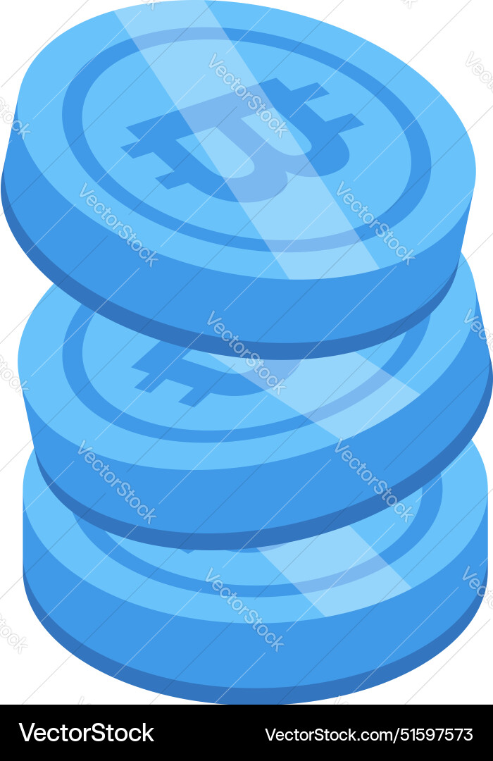 Stack of three bitcoin coins representing growing Stack of three bitcoin coins representing growing vector image