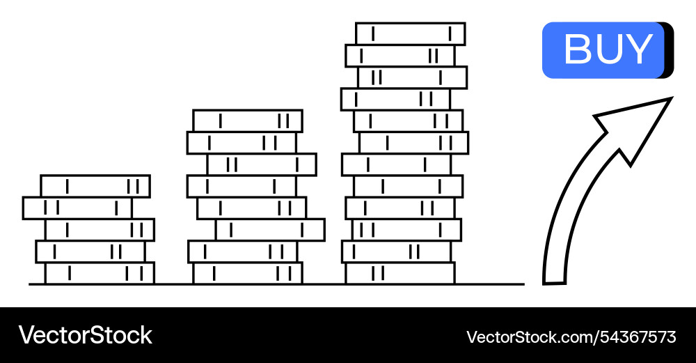 Stacked coins with an upward-pointing arrow Stacked coins with an upward-pointing arrow vector image