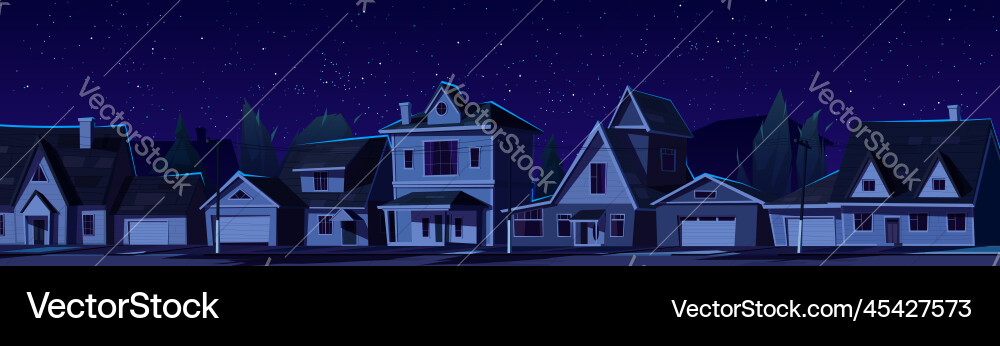 Suburban town street with dark houses at night Suburban town street with dark houses at night vector image