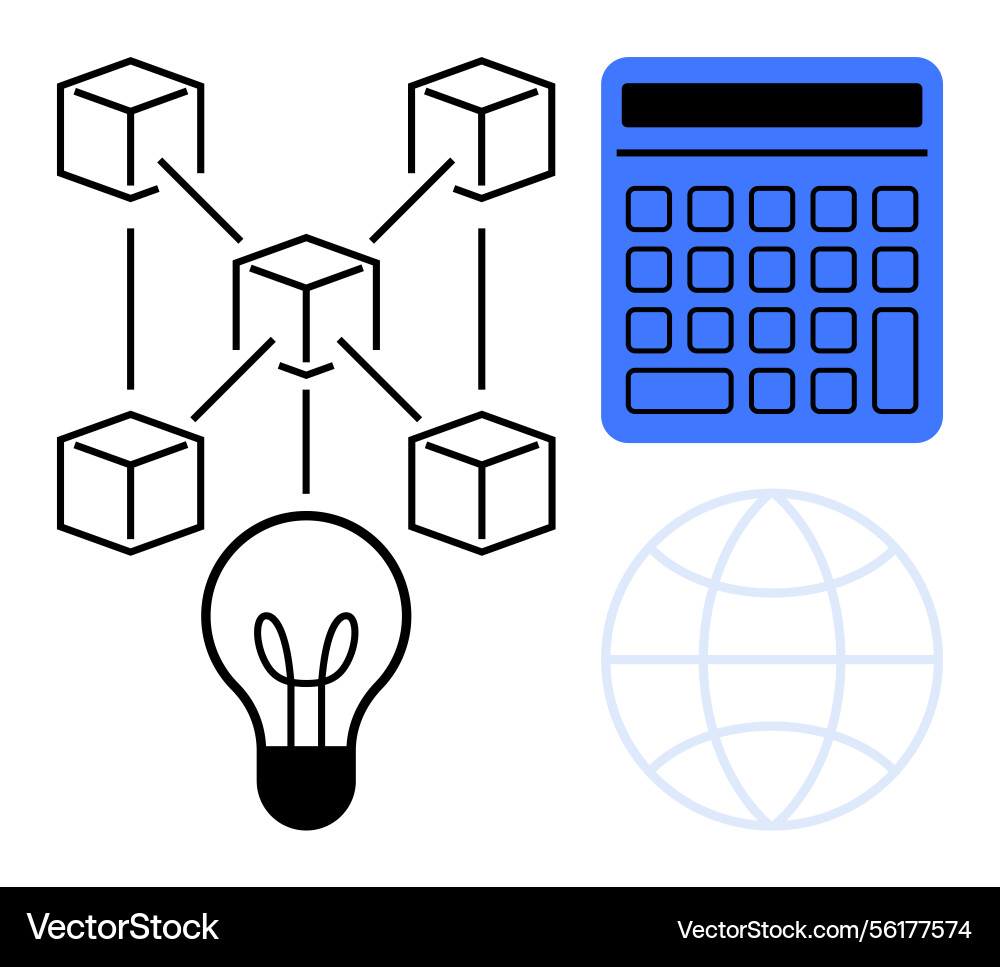 Blockchain network with calculator idea bulb Blockchain network with calculator idea bulb vector image