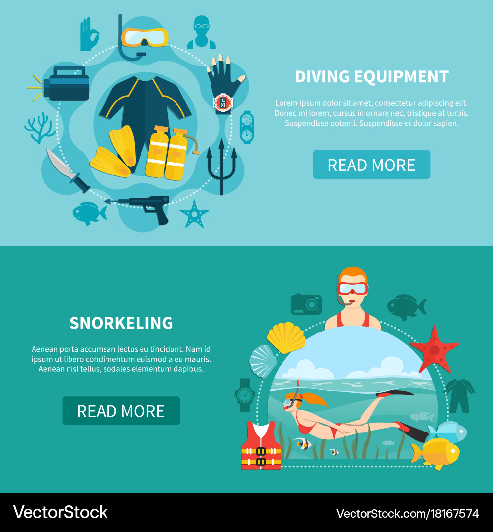 Diving equipment horizontal banners Vector Image