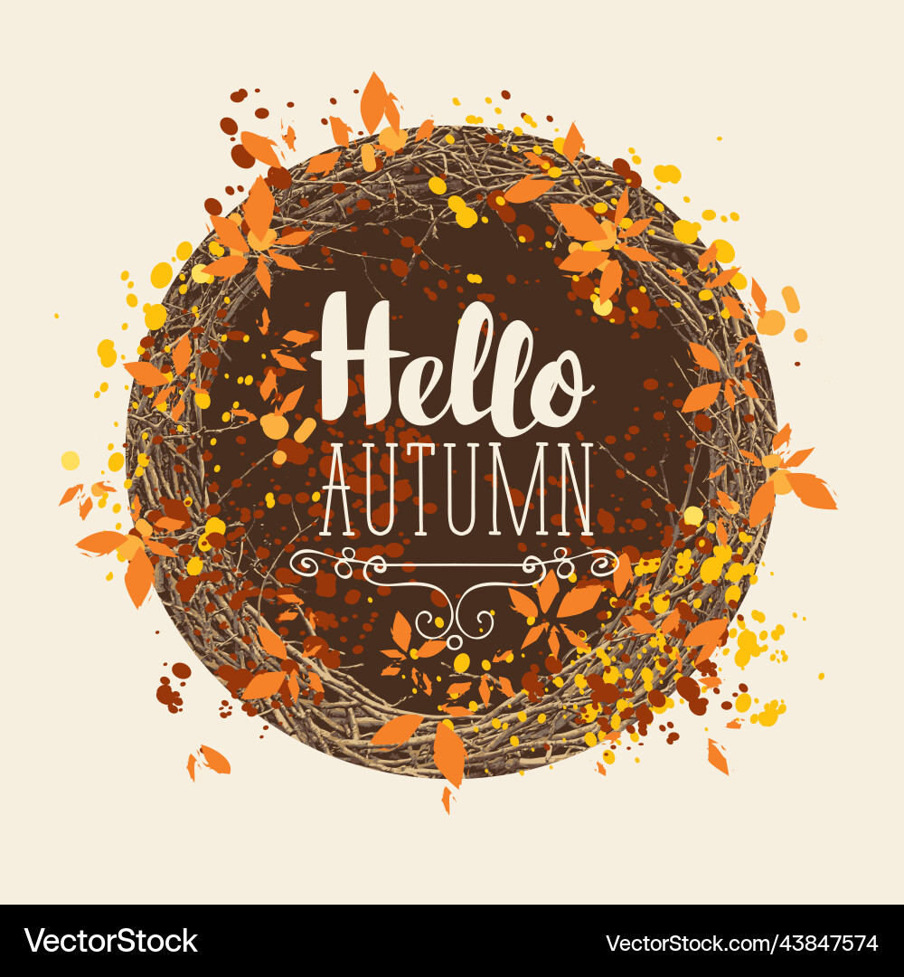 Hello autumn with wreath of tree branches Hello autumn with wreath of tree branches vector image