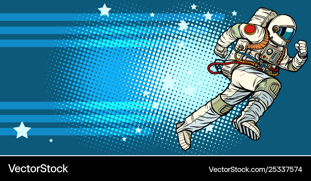 Retro Astronaut Running in Space Vector Image