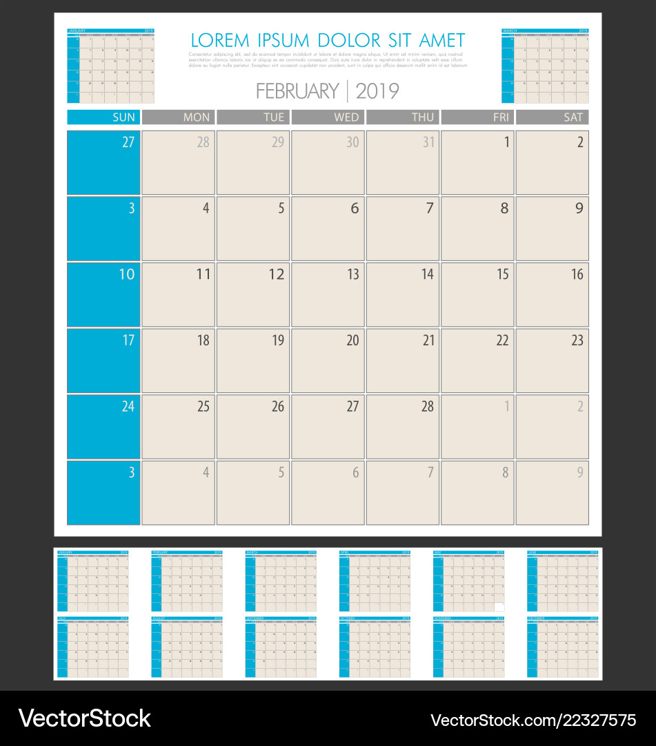 Kalenderplaner 2019 Jahr einfaches minimales Design Kalenderplaner 2019 Jahr einfaches minimales Design vektorbild