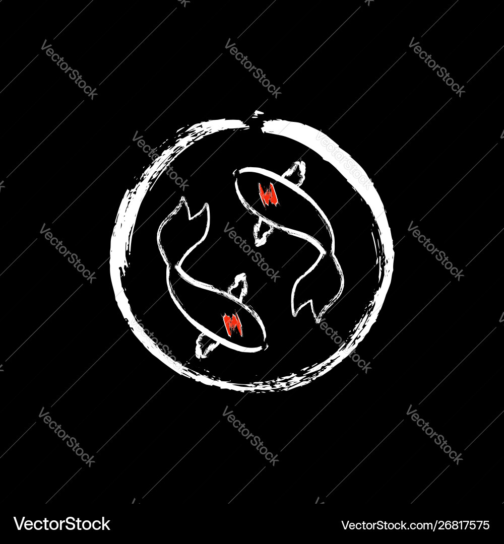 Koi Fische und rote Sonne Logo Glück Wohlstand Koi Fische und rote Sonne Logo Glück Wohlstand vektorbild