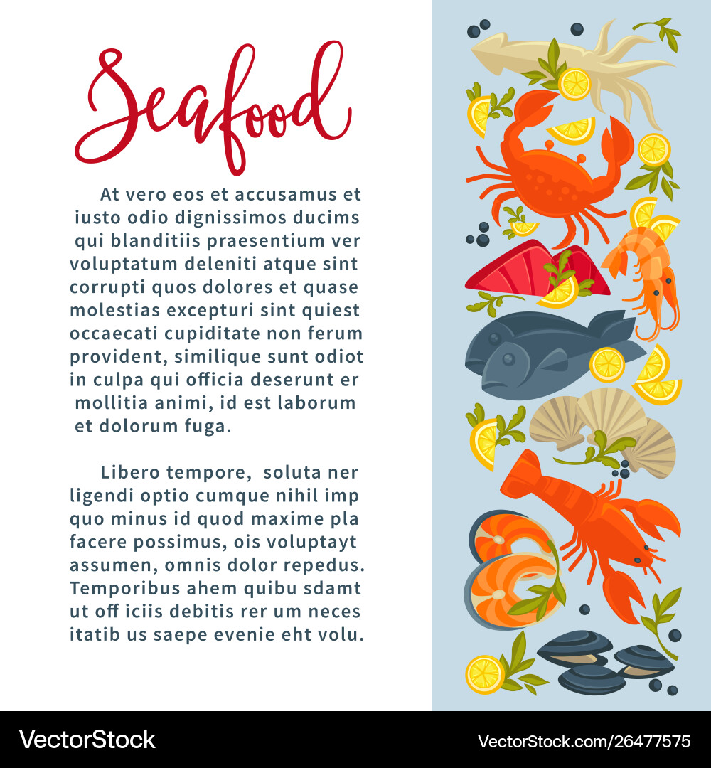 Seafood fish and underwater animals restaurant Seafood fish and underwater animals restaurant vector image