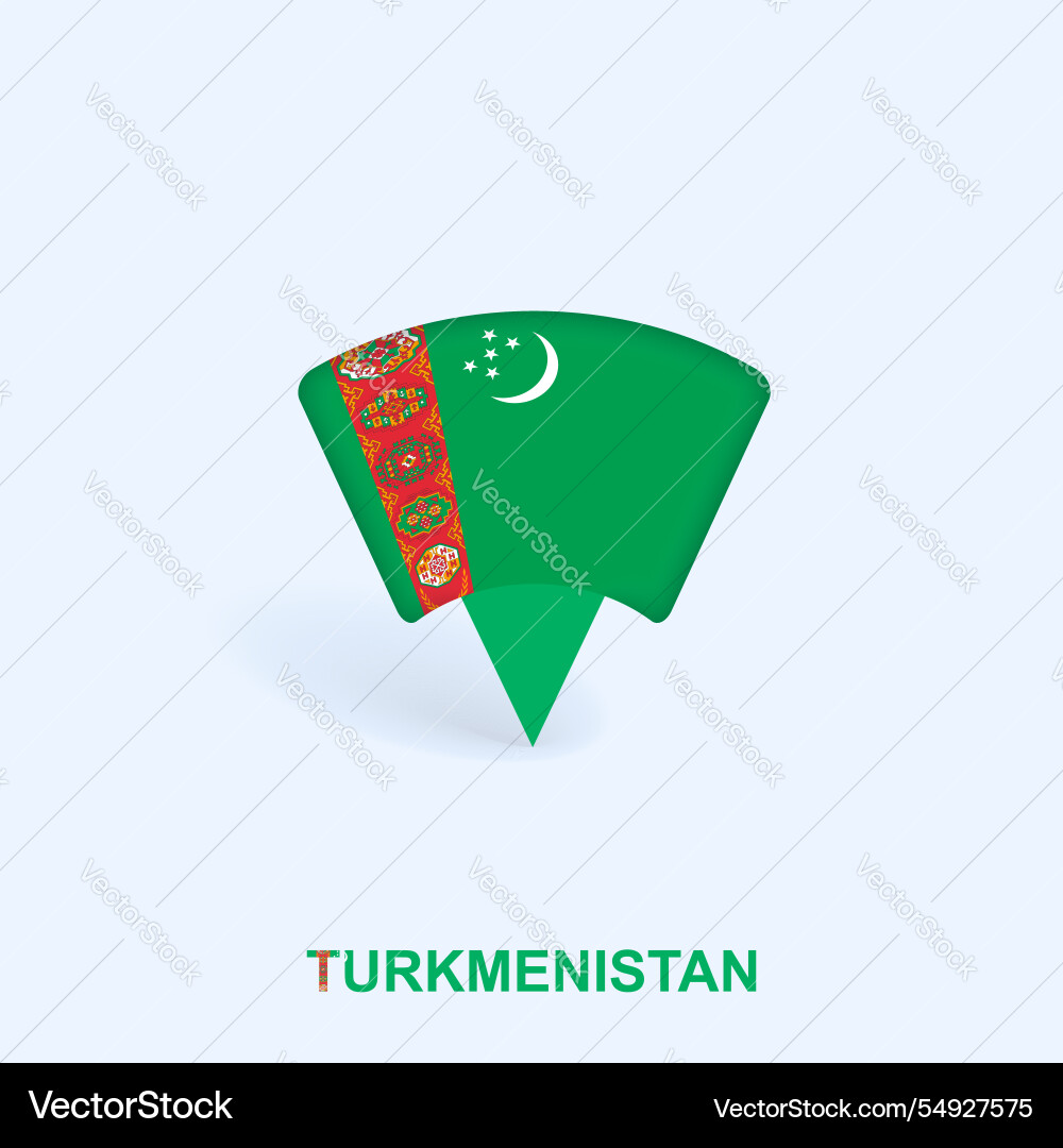 Turkmenistan flag map pointer design with shadow Turkmenistan flag map pointer design with shadow vector image