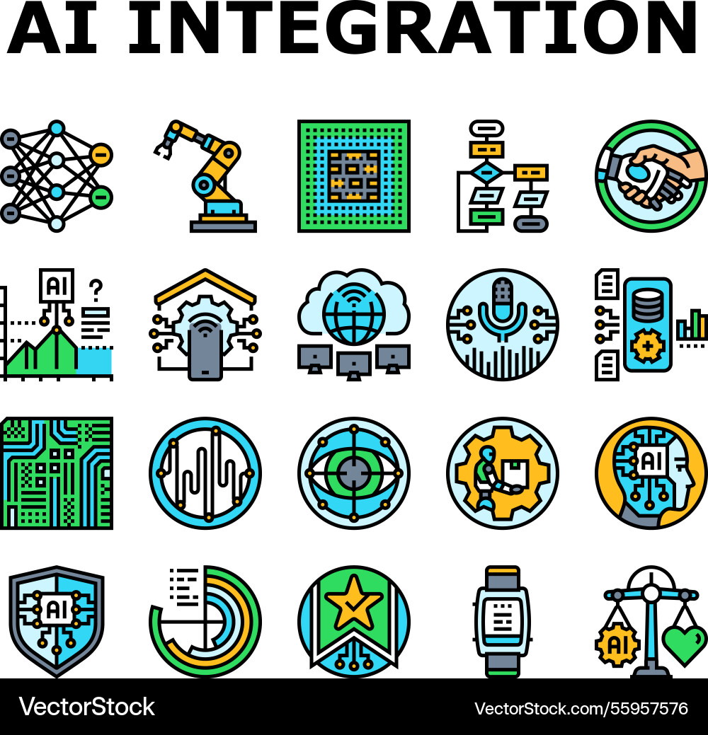 Ai integration automation icons set Ai integration automation icons set vector image