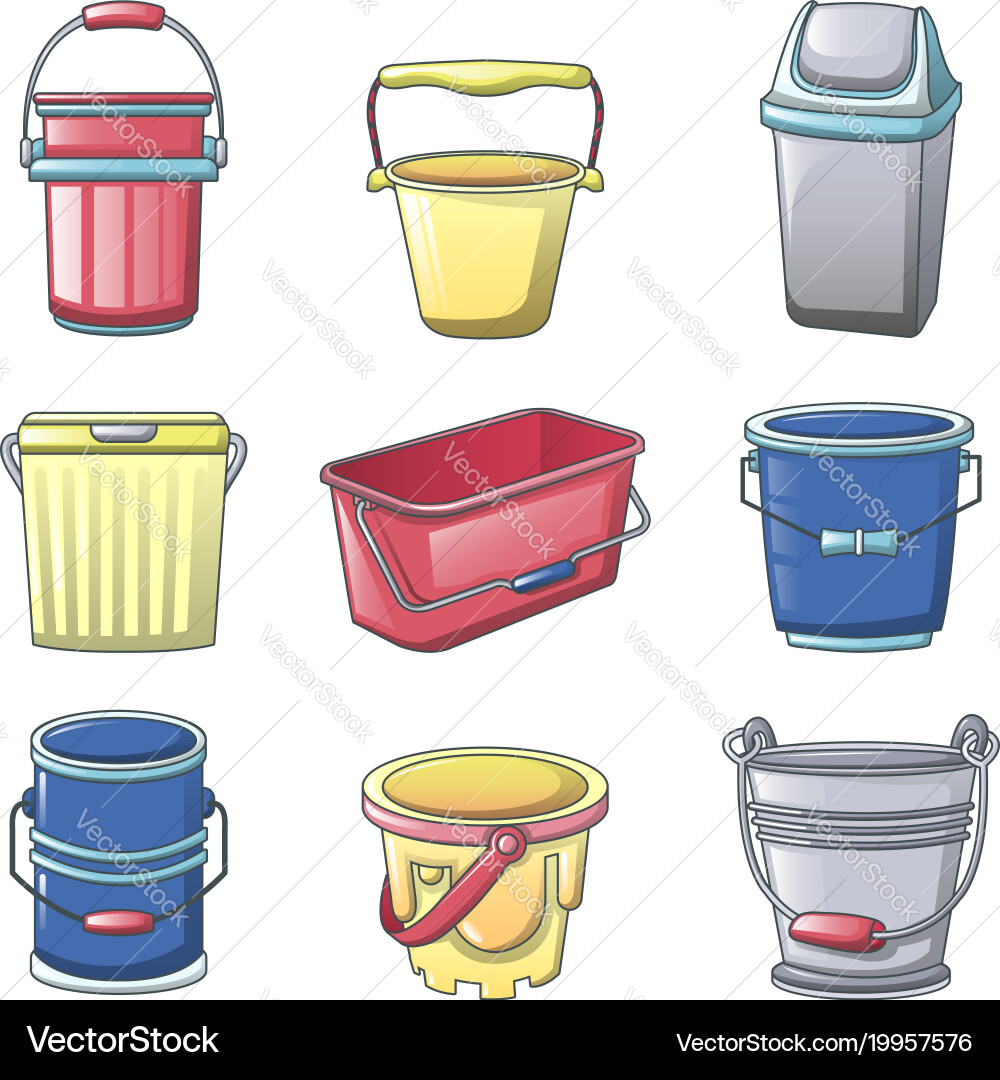 Bucket types container icons set cartoon style Vector Image