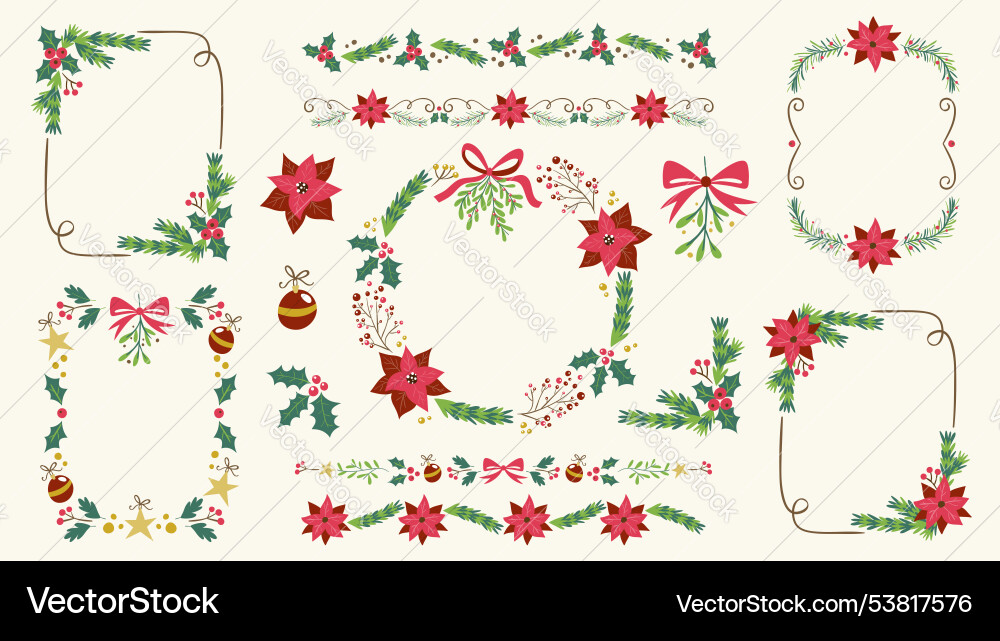 Christmas Floral Elements - Festive Decor Vector Image