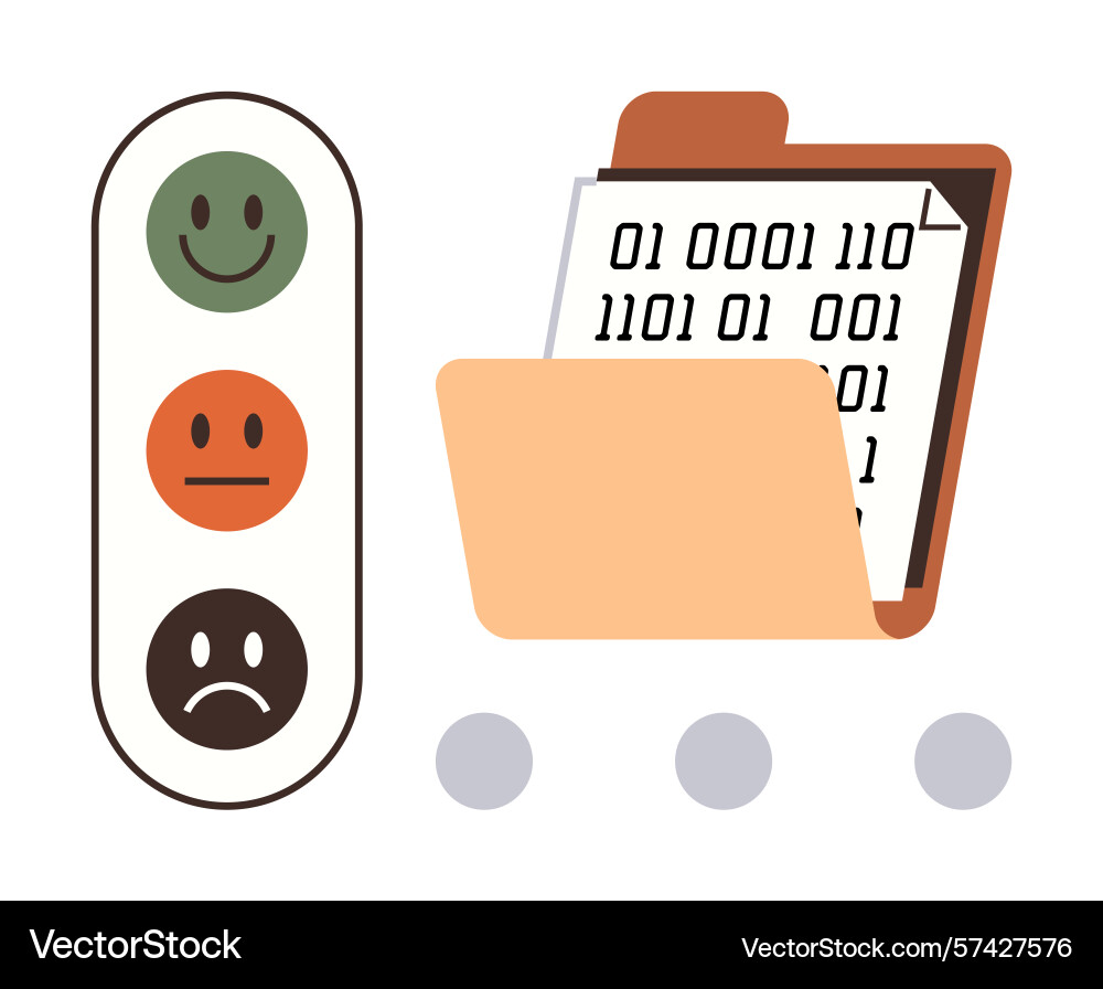 Data feedback folder with binary code and emotion vector image