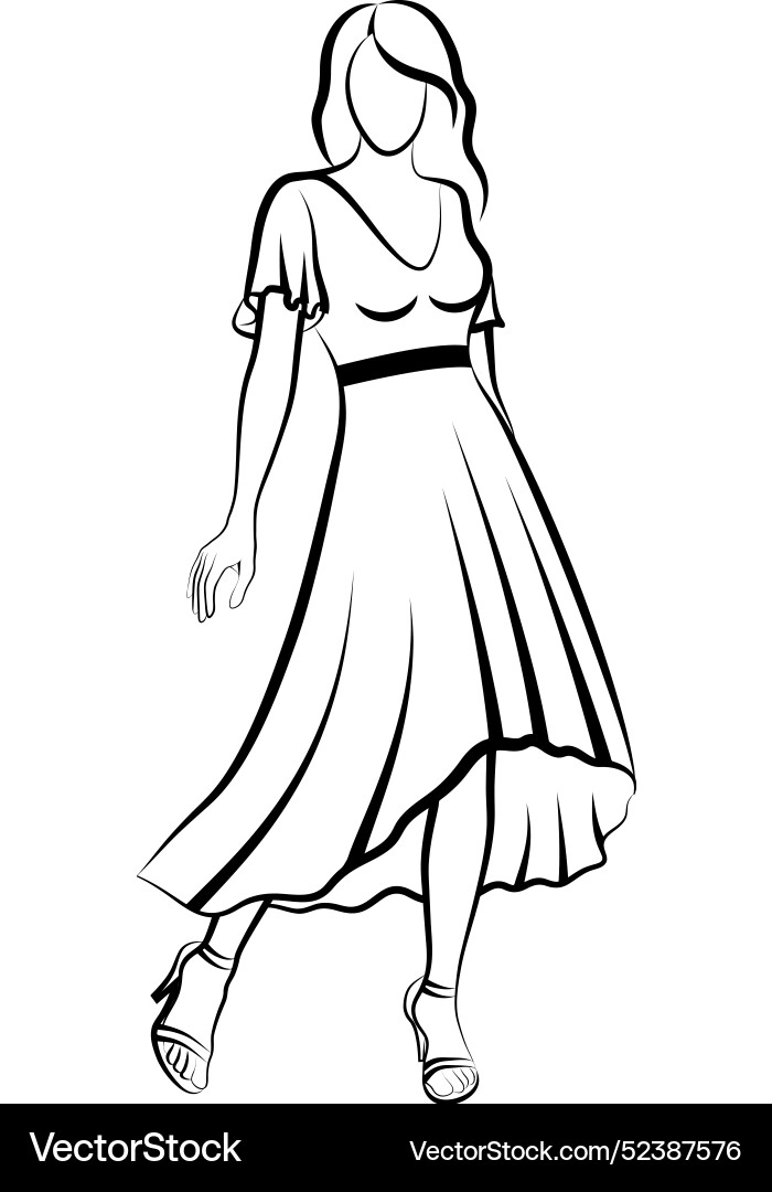 Elegant Woman in Gown Sketch Vector Image