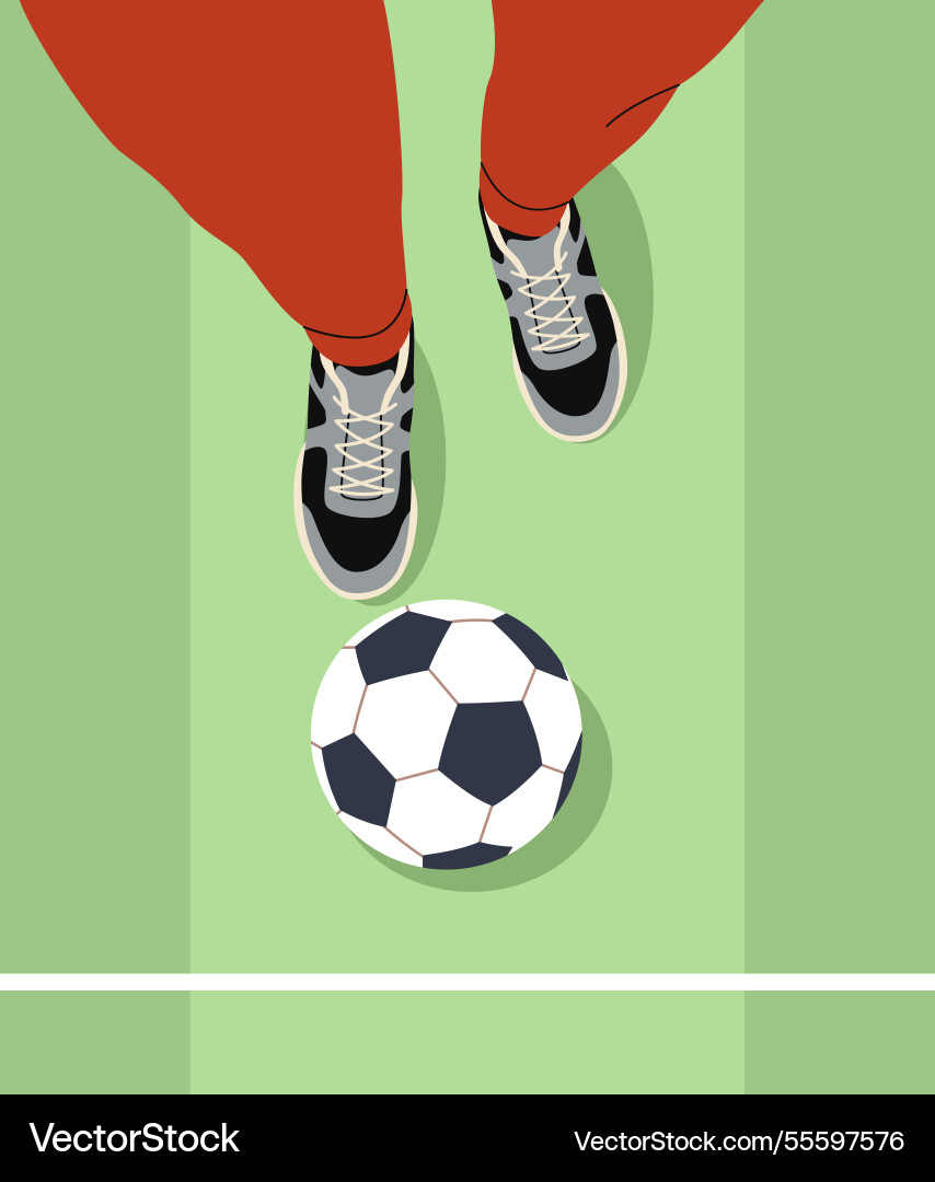 Feet in sneakers top view and footballs Feet in sneakers top view and footballs vector image