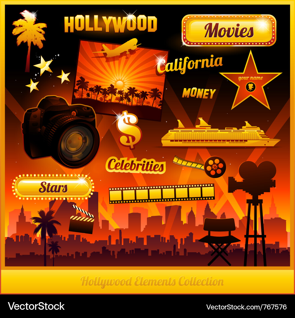 Hollywood Cinema & Movie Elements Vector Image
