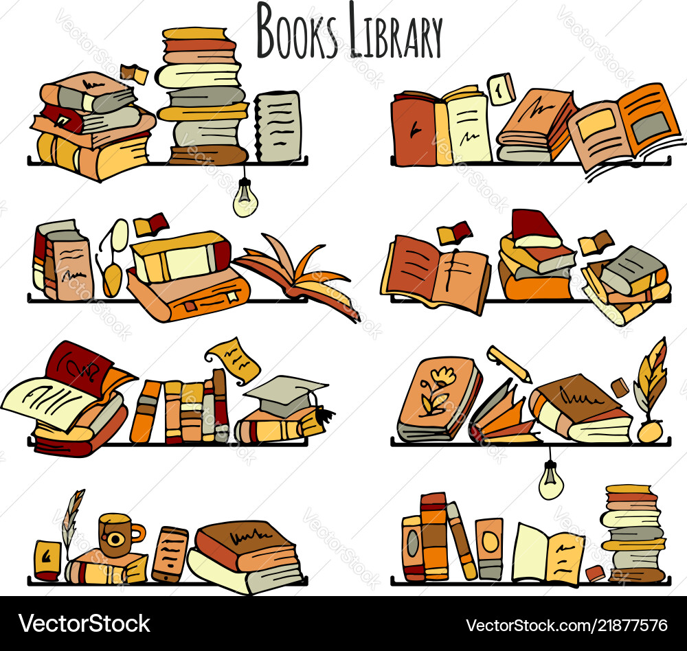 Sketch of Bookshelves Vector Image