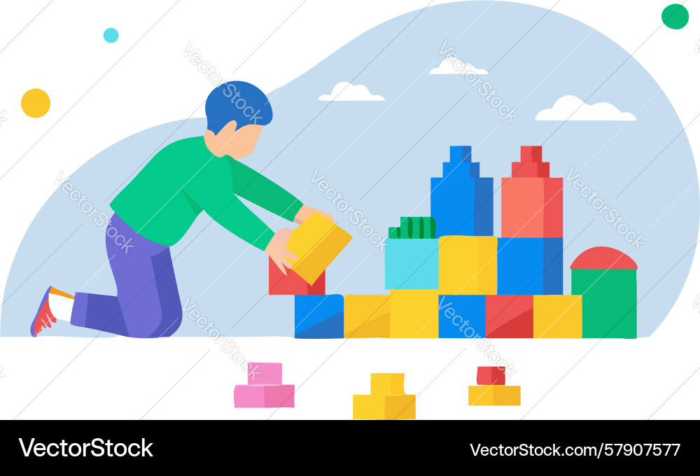 Child playing with building blocks and toy car Vector Image