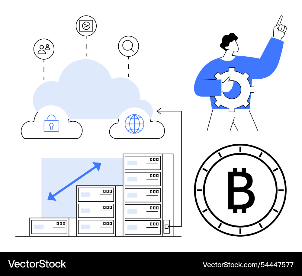 Cloud data storage and bitcoin concept Cloud data storage and bitcoin concept vector image
