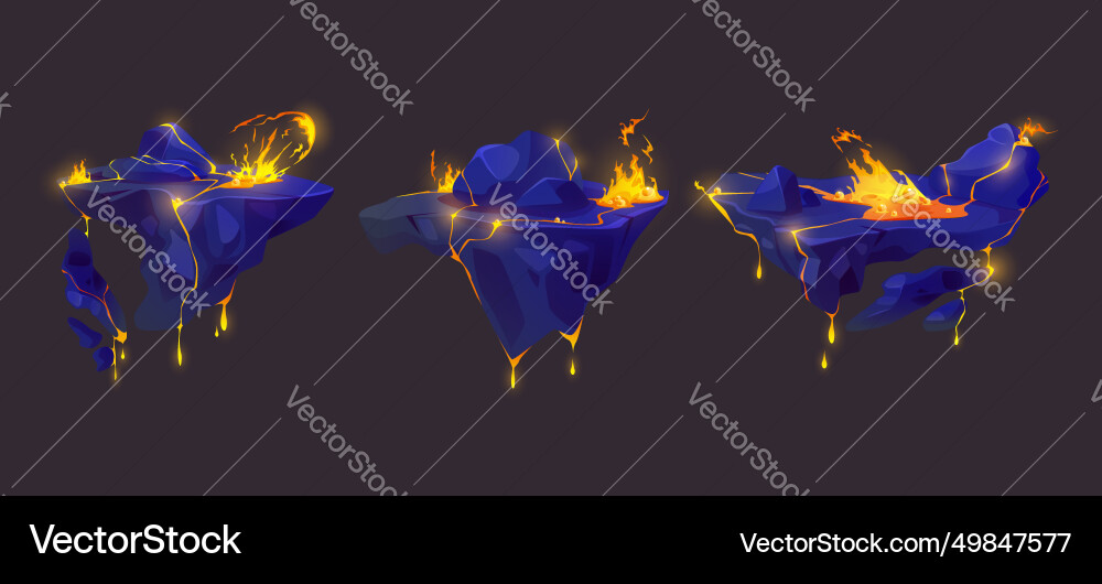 Floating islands of rocky land with lava eruption vector image