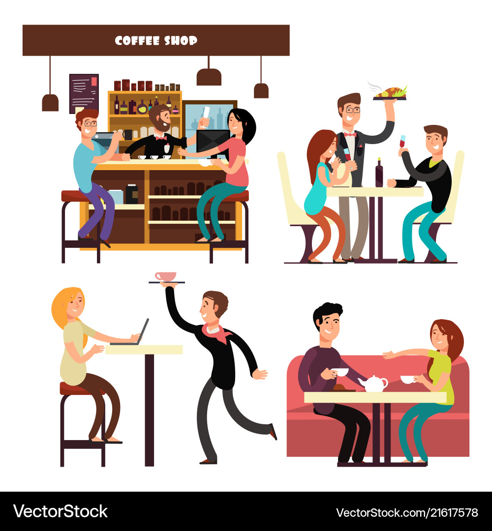 Café Coffee Shop Restaurant mit Trinken Café Coffee Shop Restaurant mit Trinken vektorbild