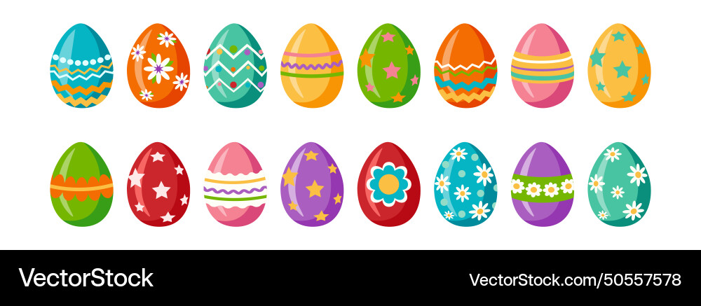 Collection of eggs different colors patterns Vector Image