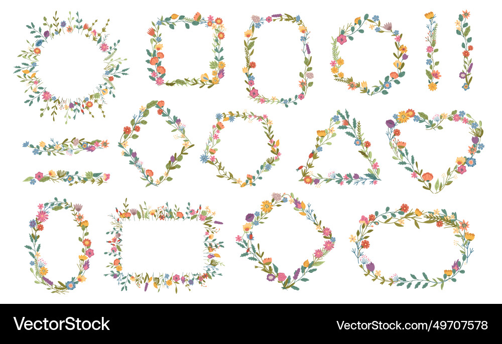 Flower frame composition and geometry borders Flower frame composition and geometry borders vector image