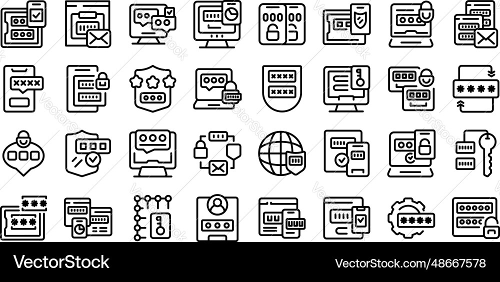 Multi factor authentication icons set outline Multi factor authentication icons set outline vector image