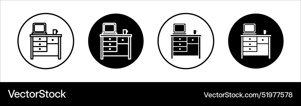 Study table flat line icon set thin Royalty Free Vector