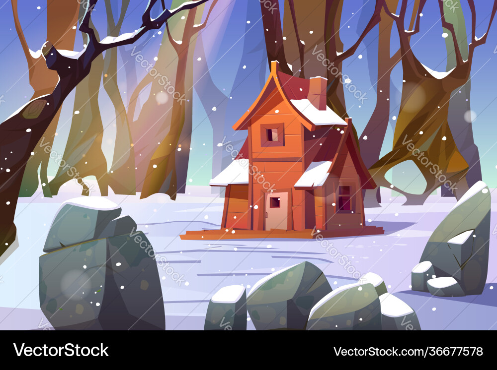 Wooden house in winter forest old shack wood Wooden house in winter forest old shack wood vector image