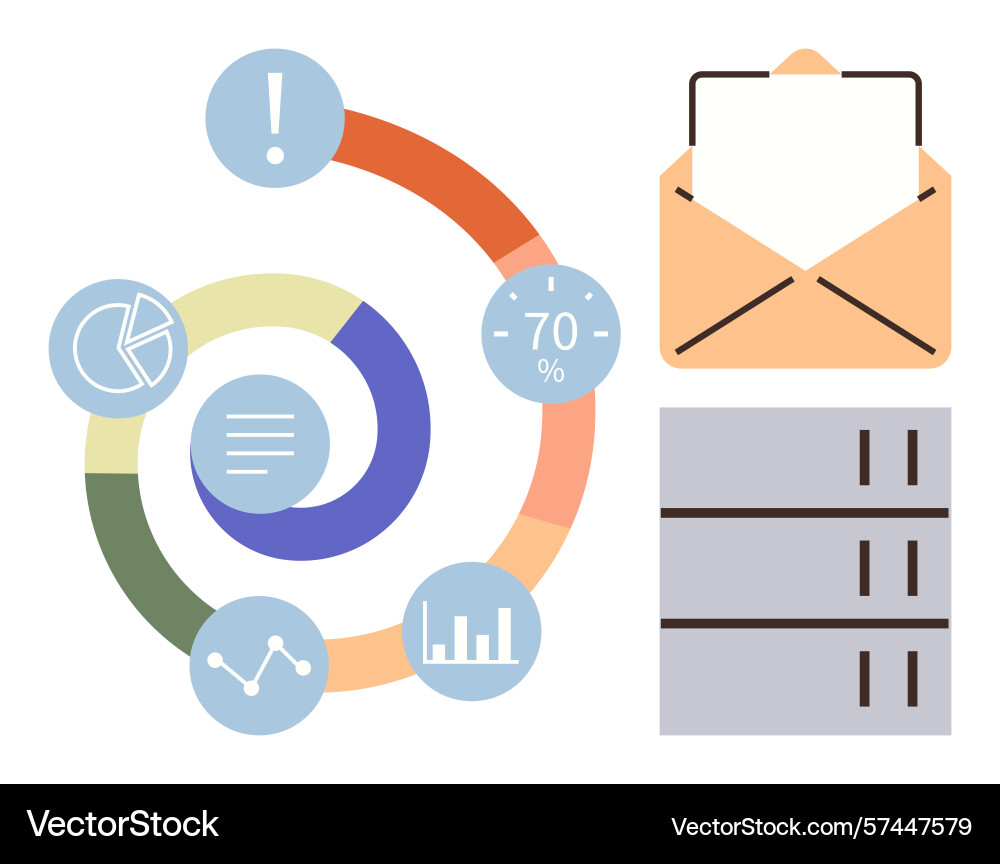 Data analytics workflow with circular graphs vector image