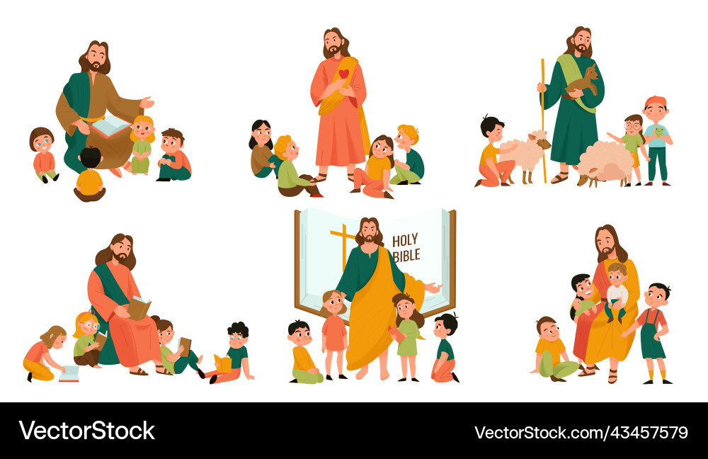Jesus christ and kids set Jesus christ and kids set vector image