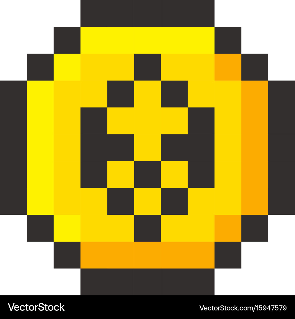 Pixel ethereum cripto currency blockchain golden vector image