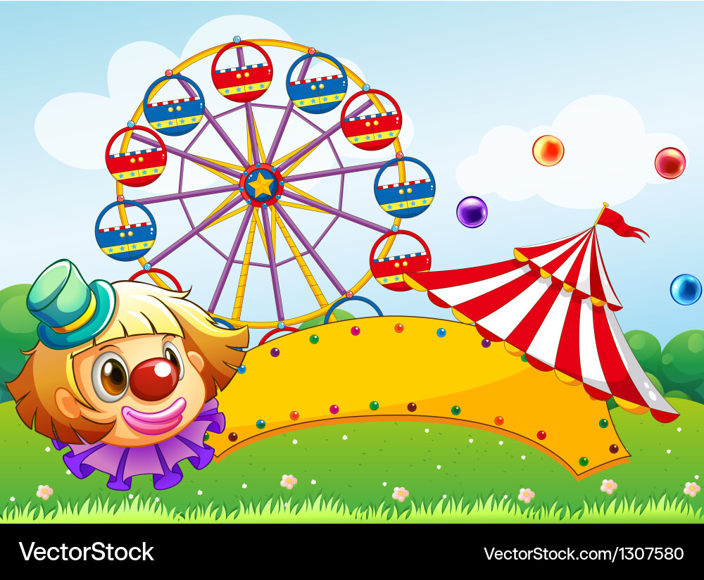 An empty signboard with a clown in front Vector Image