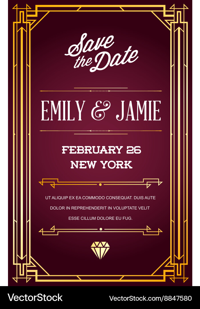 Art Deco Save the Date Invitation Vector Image