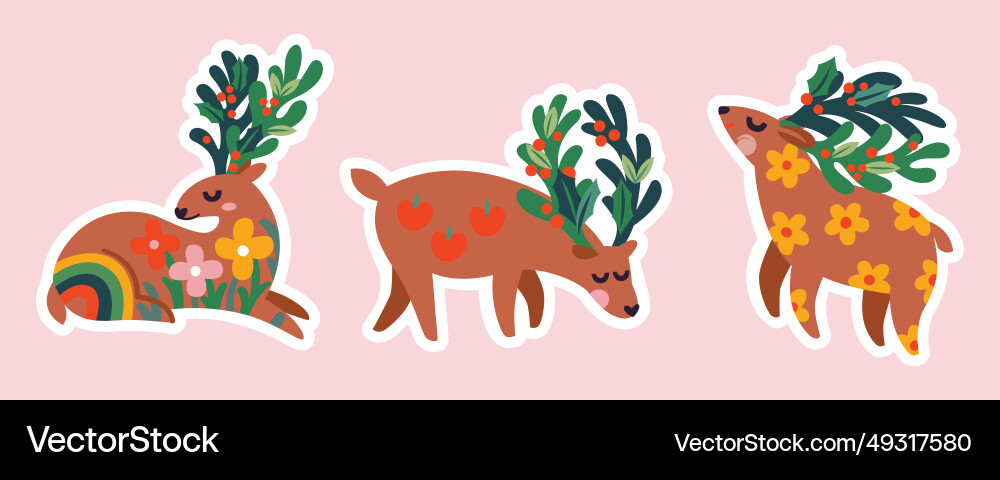 Aufkleber von drei niedlichen Weihnachten Hirsche mit Hörnern Aufkleber von drei niedlichen Weihnachten Hirsche mit Hörnern vektorbild