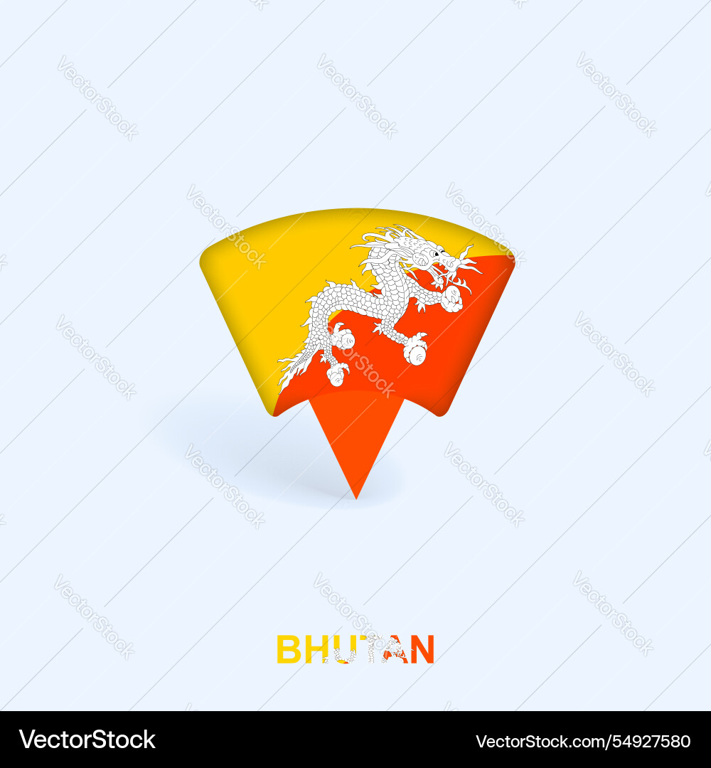 Bhutan flag map pointer design with shadow Bhutan flag map pointer design with shadow vector image