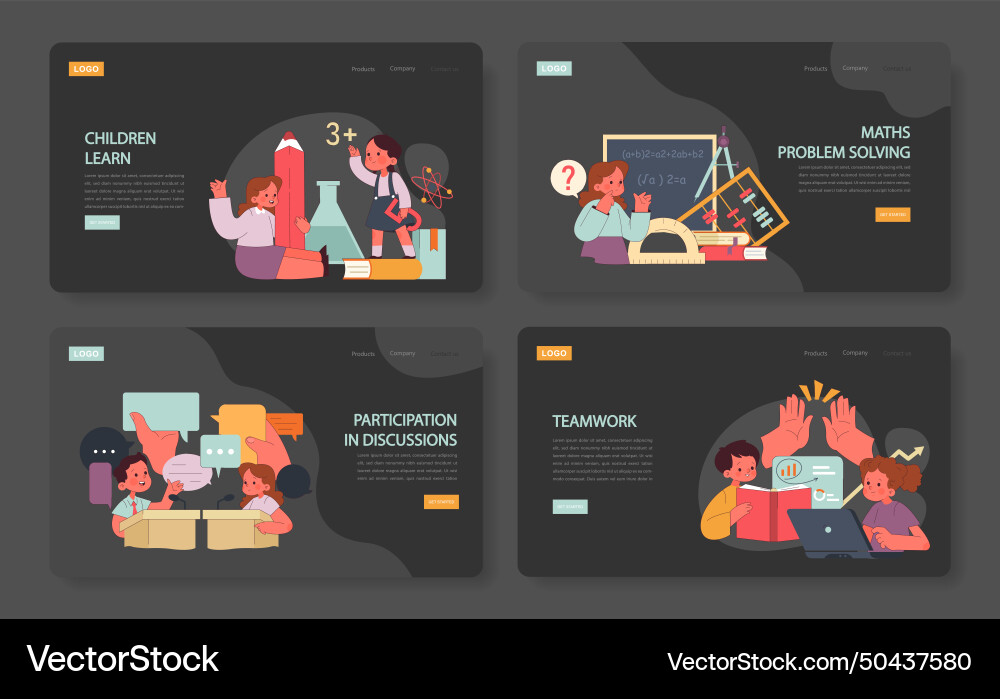 Children learn web or landing set elementary Children learn web or landing set elementary vector image