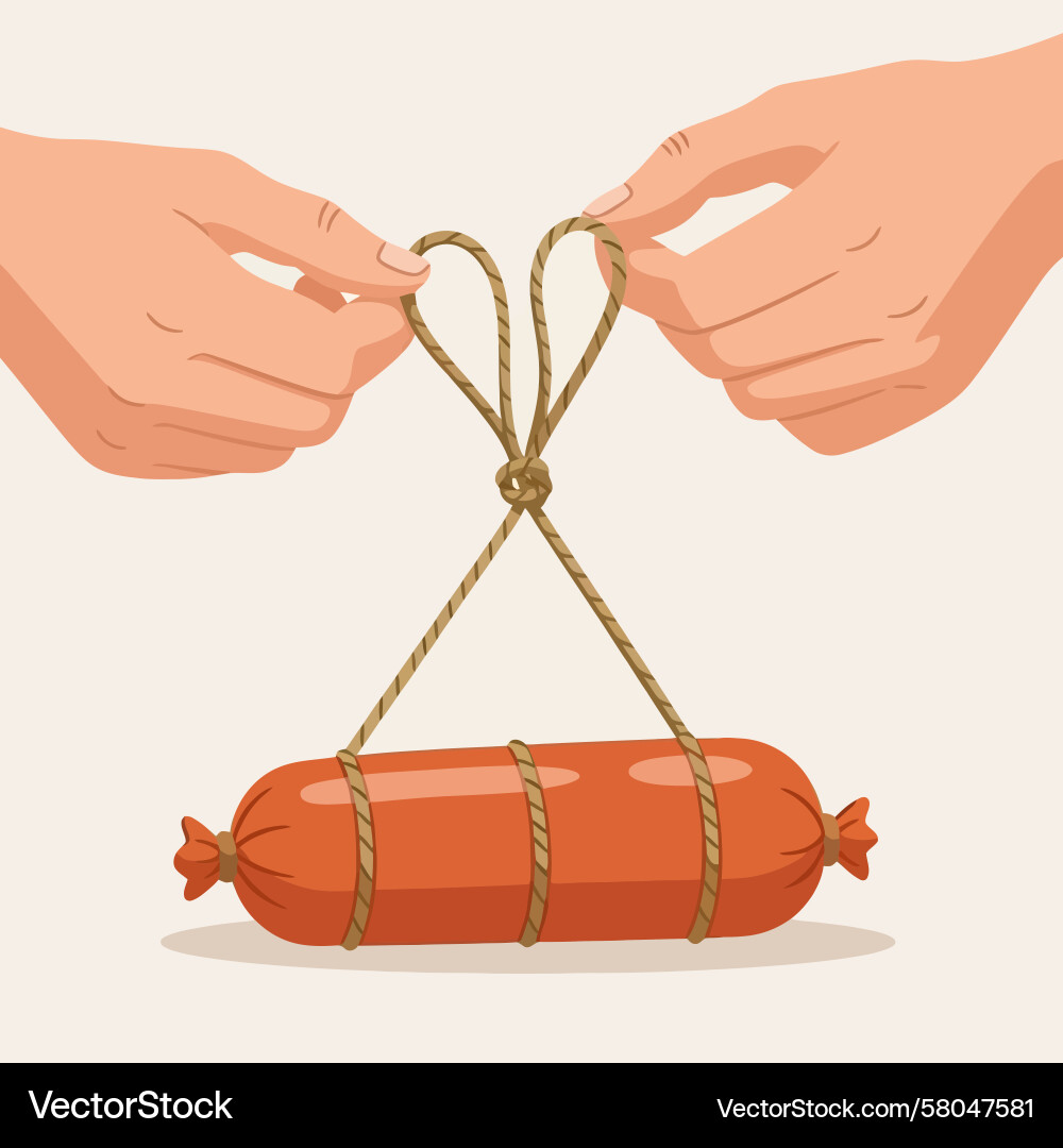 Hands Securing Sausage with String Vector Image