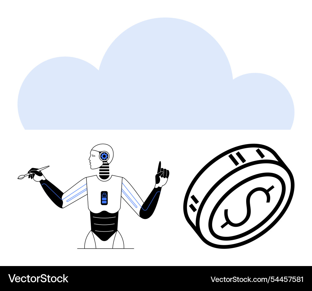 Robot with a cloud and cryptocurrency coin concept Vector Image