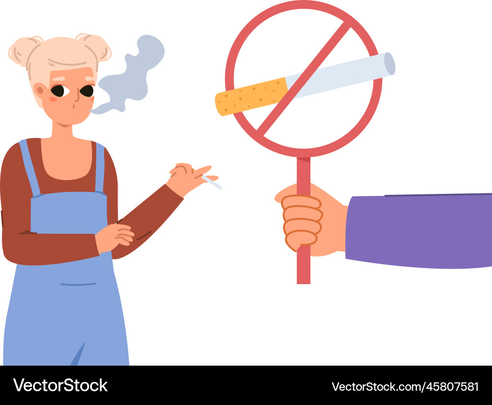 Smoking teenager and hand hold banner no vector image