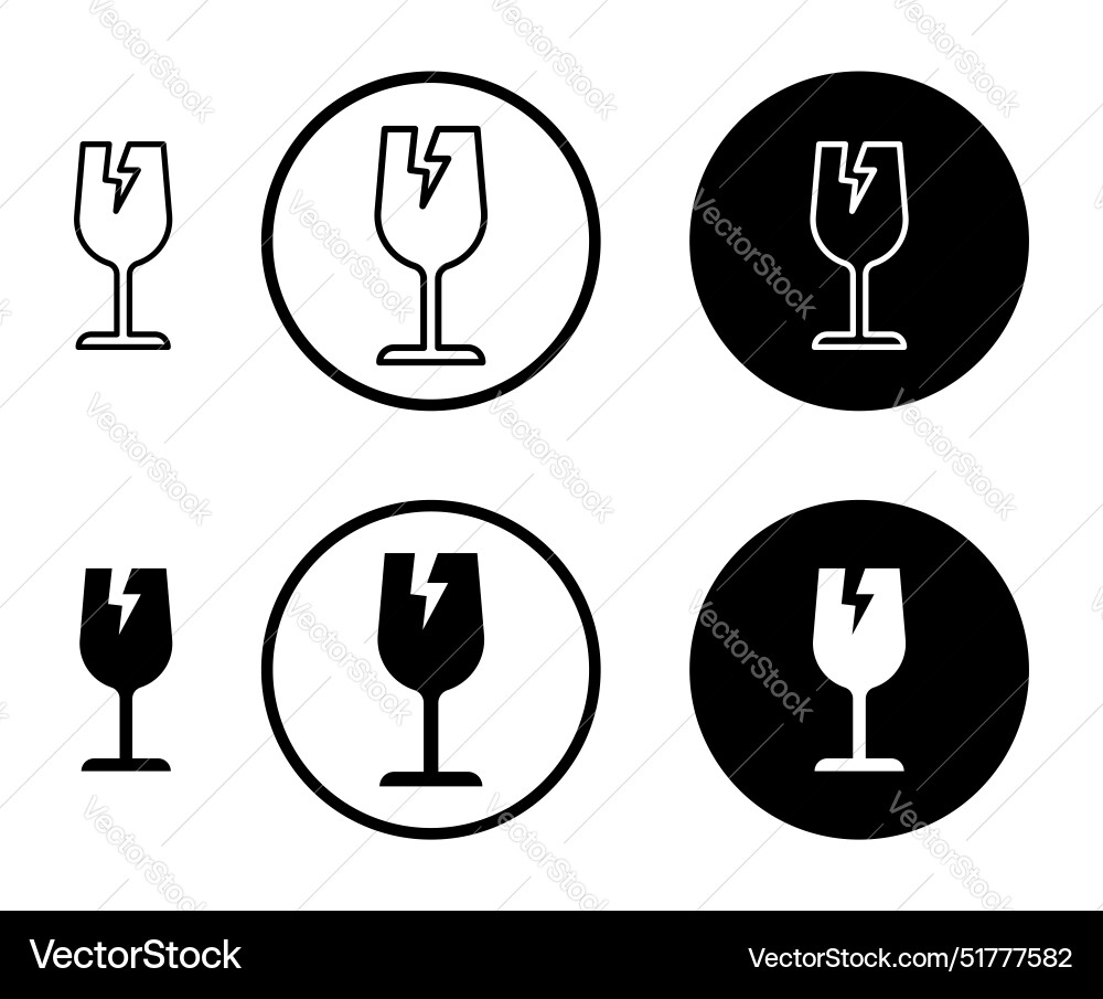 Box fragile line icon set Vector Image
