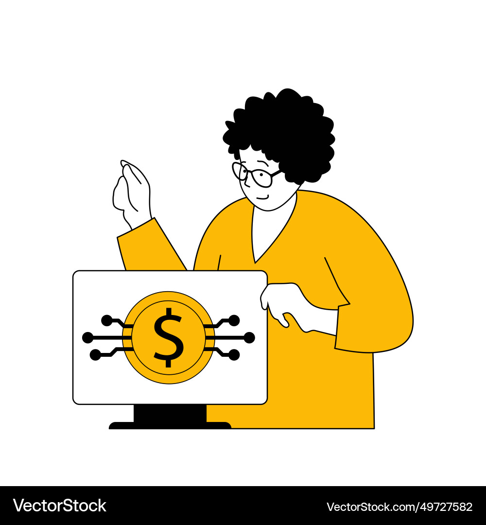 Digital business concept with cartoon people Vector Image