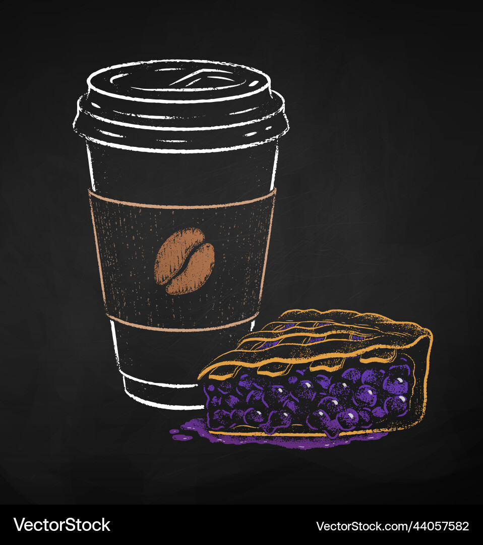 Disposable coffee cup and blueberry pie vector image